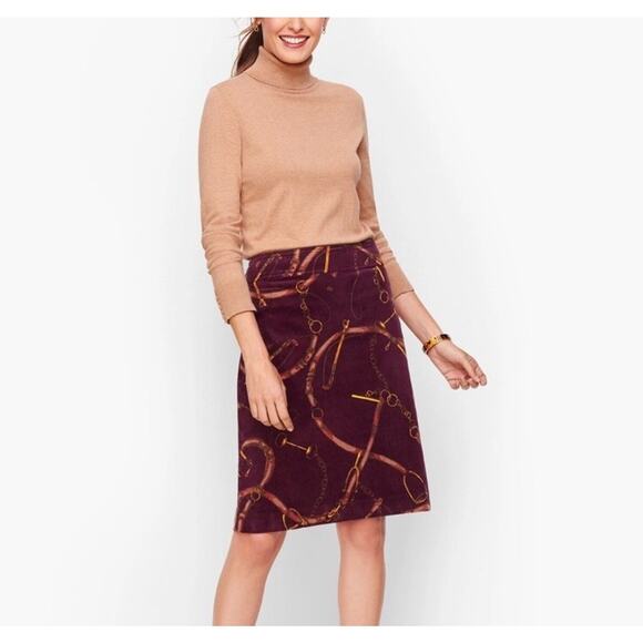 Talbots Equestrian Horsebit A-Line Corduroy Skirt Size 16 Burgundy Preppy Career - Picture 2 of 9